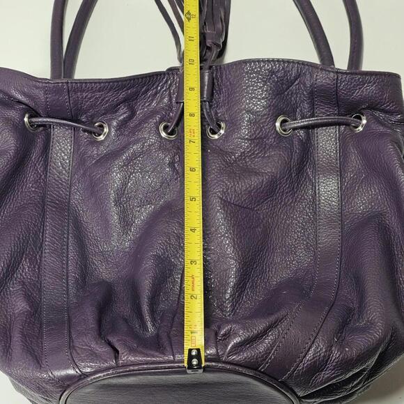 Vintage Sylvain Lefebvre Purple Leather Shoulder Bag Purse Drawstring Tassels - Picture 9 of 15